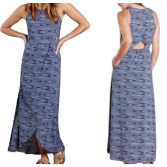 Toad & Co Women's Size L Sunkissed Maxi Floral Dress Blue/Purple Wrap Cut Out - Picture 2 of 14